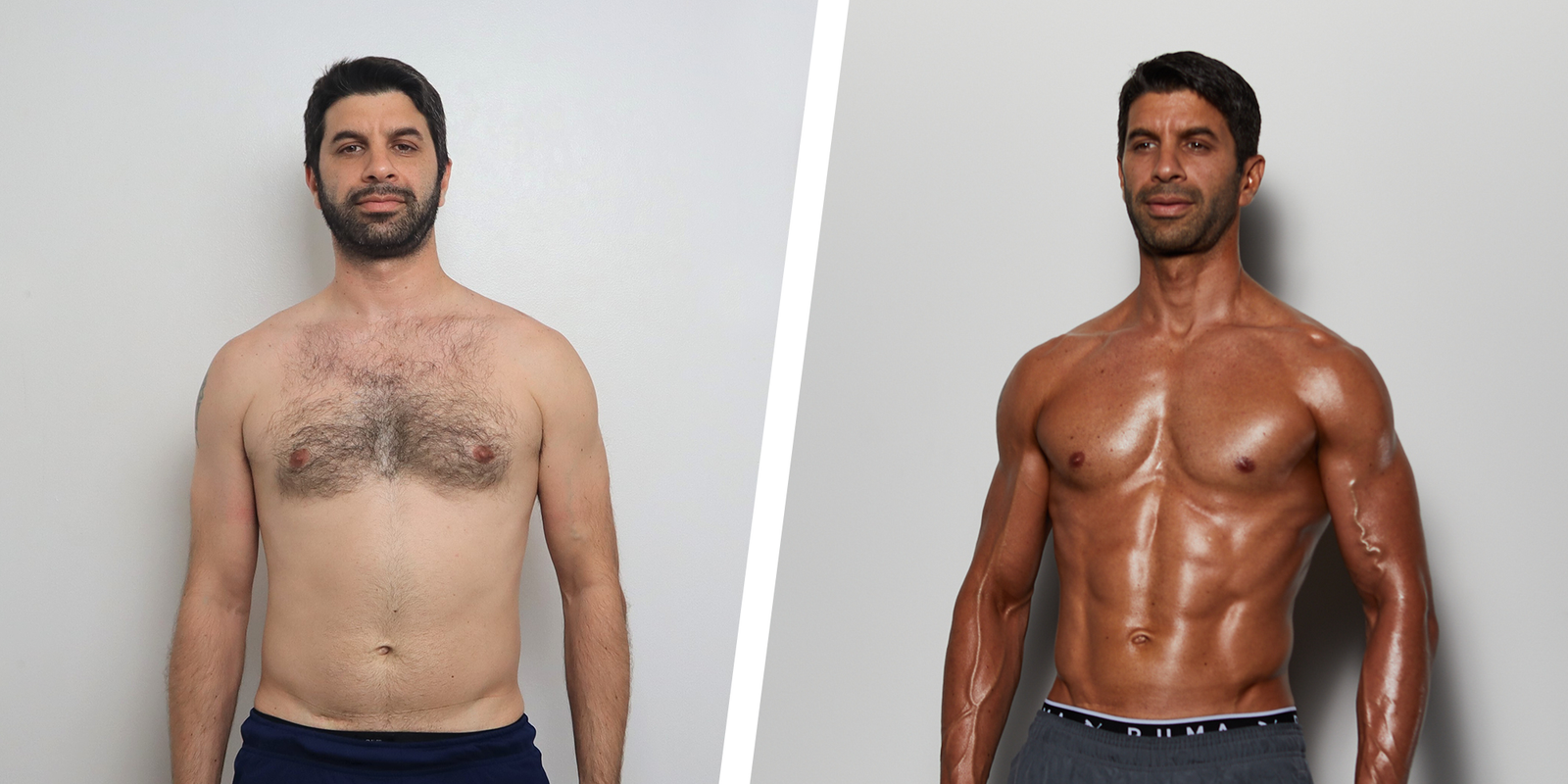 Насер пред и по трансформацијата, прикажан во Men’s Health